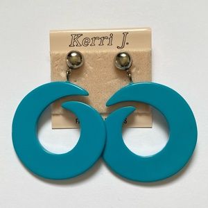 Blue Wooden Hoop Earrings silver Stud